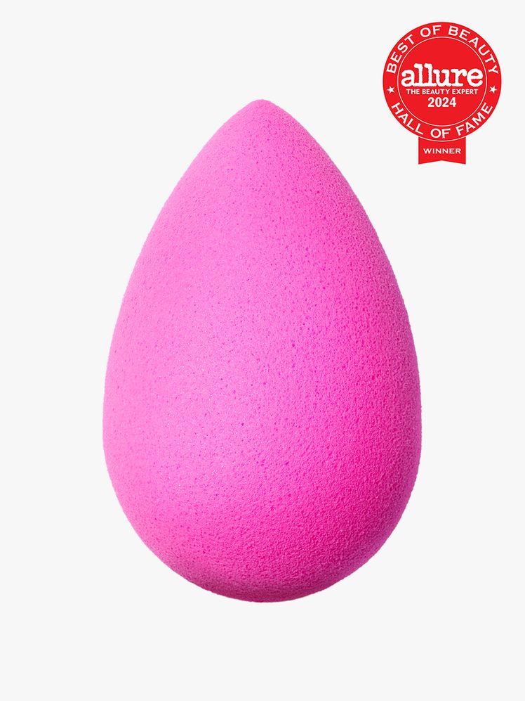 Beautyblender Original Makeup Sponge pink makeup sponge on light gray background with red Allure Best of Beauty Hall of...