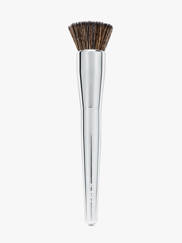 Caia Flat Buffer Foundation Brush silver flat top foundation brush on light gray background