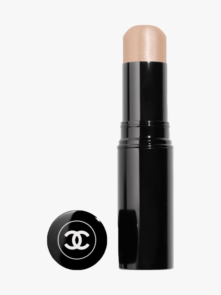 Chanel Baume Essentiel black twist up highlighter stick on light gray background