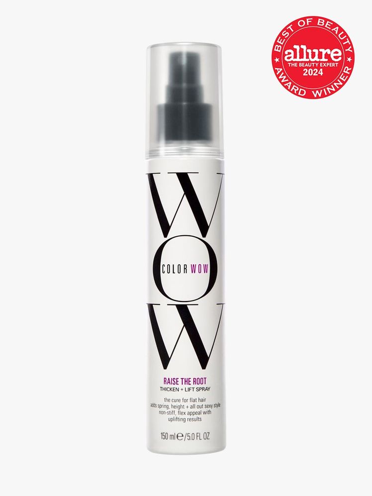 root spray in branded white bottle with black spray pump on light gray background with red and white 2024 allure best of...