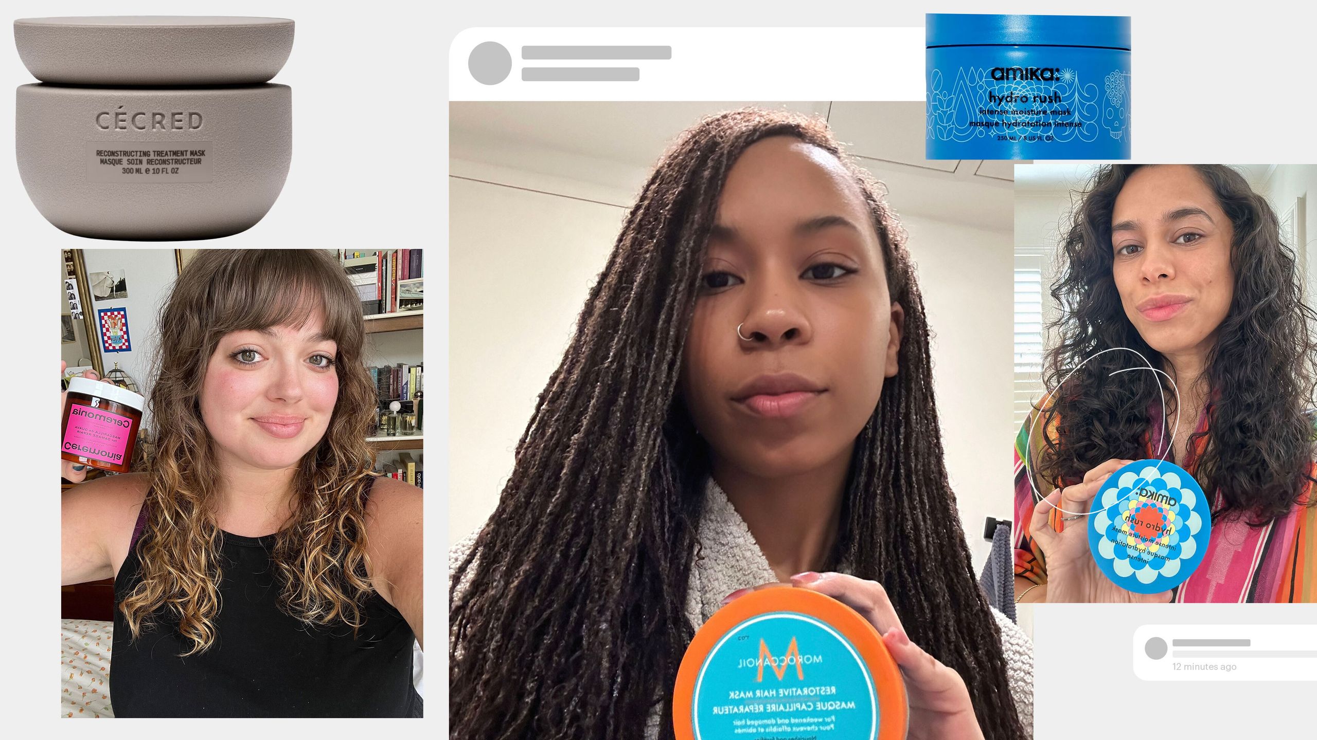 A collage of Allure editors after using their favorite hair masks for curly hair