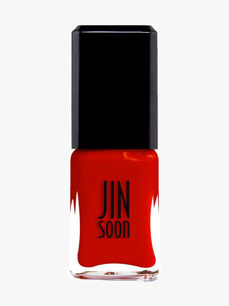 Jinsoon Nail Polish in Vanity bottle of red nail polish with black cap on light gray background