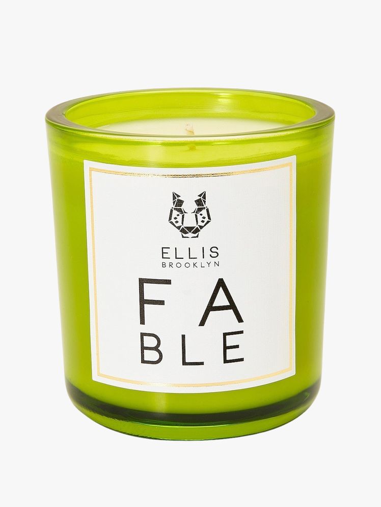 Fable Terrific Scented Candle green candle on light grey background