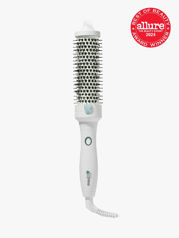 branded corded white hair brush tool in white on light gray background with red and white 2024 allure best of beauty seal