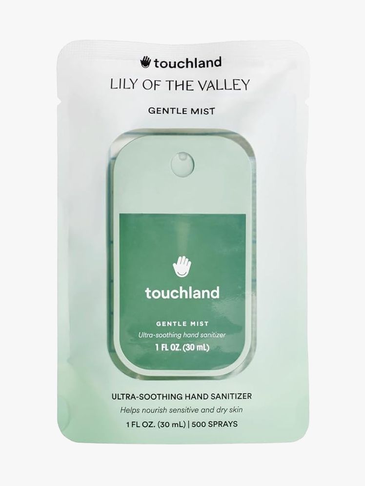 Touchland Gentle Mist UltraSoothing Hand Sanitizer baggie of hand sanitizer on light gray background