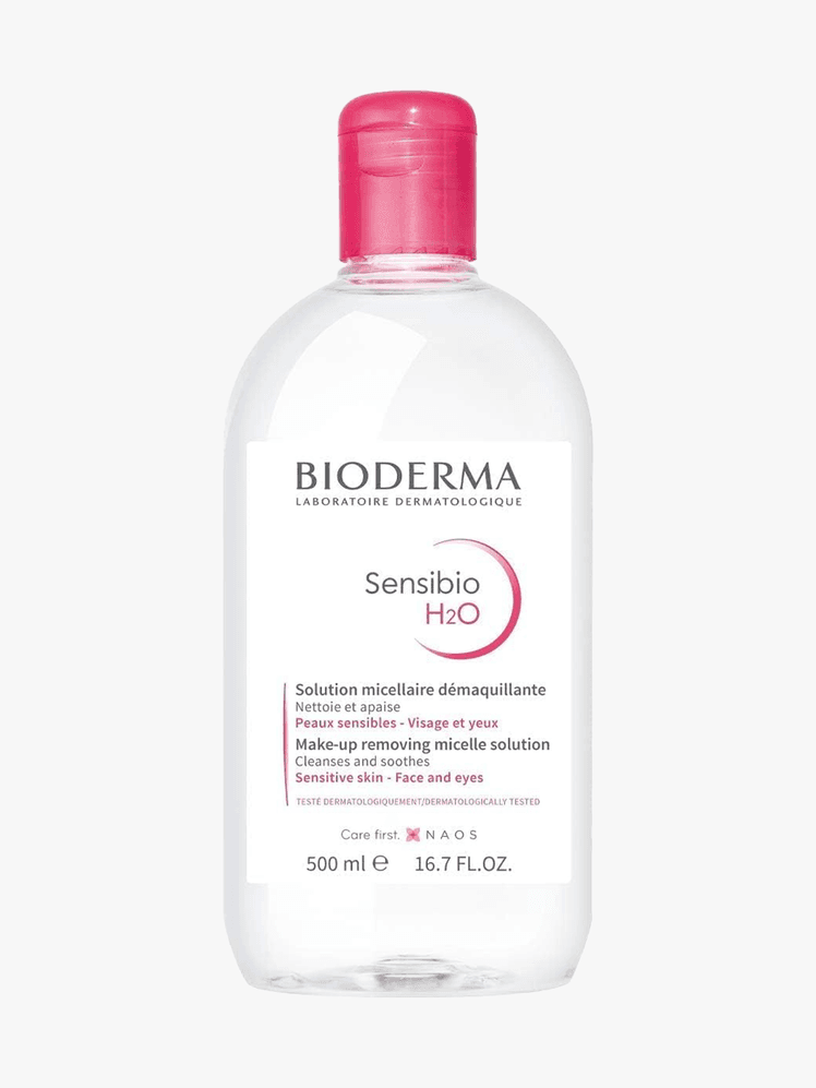 Bioderma Sensibio H2O Micellar Water in branded bottle component on a light gray background