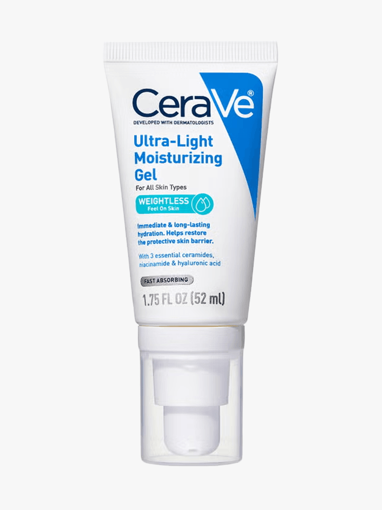 CeraVe UltraLight Moisturizing Gel in branded component on a light gray background