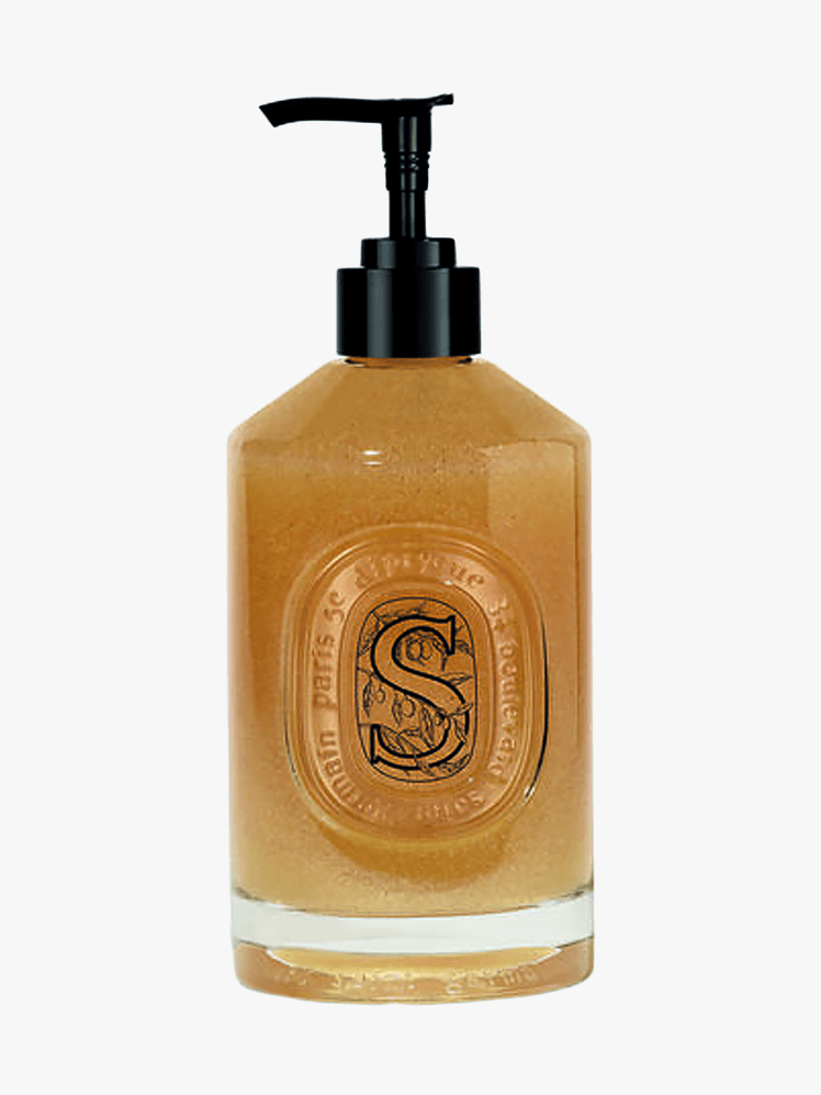 Diptyque Exfoliating Hand Wash in branded bottle component on a light gray background