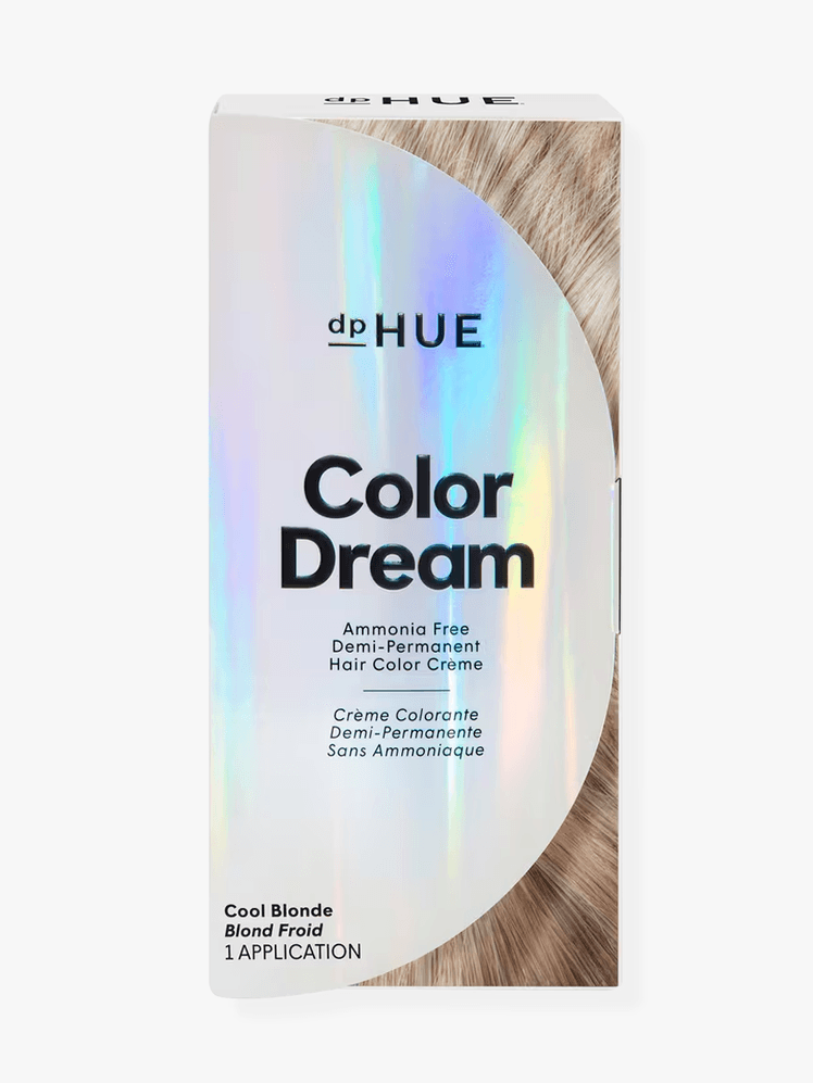dpHUE Color Dream hair color cream kit in a metallic silver box on a grey background