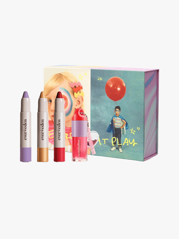 Evereden Kids Face Color Luxe Gift Set in multiple branded components on a light gray background