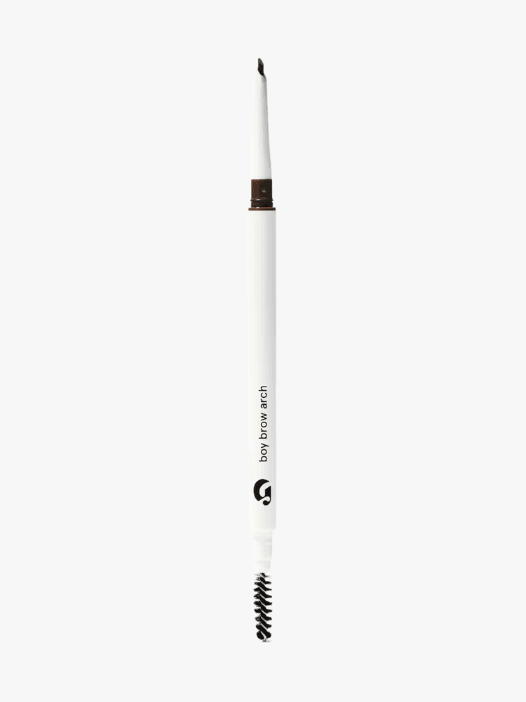 Glossier Boy Brow Arch in white branded component on a light gray background
