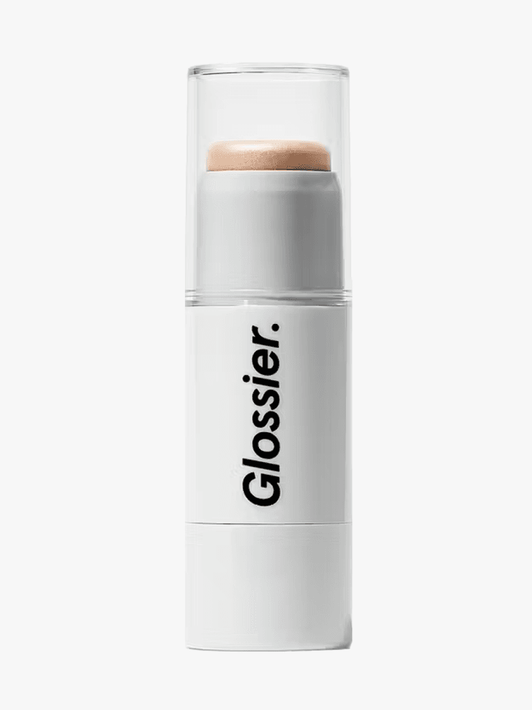 Glossier Haloscope branded twist up component in quartz variant on a light gray background