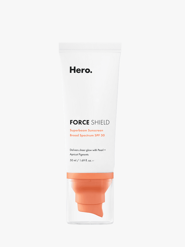 Hero Superbeam Sunscreen SPF 30 in branded component on a light gray background