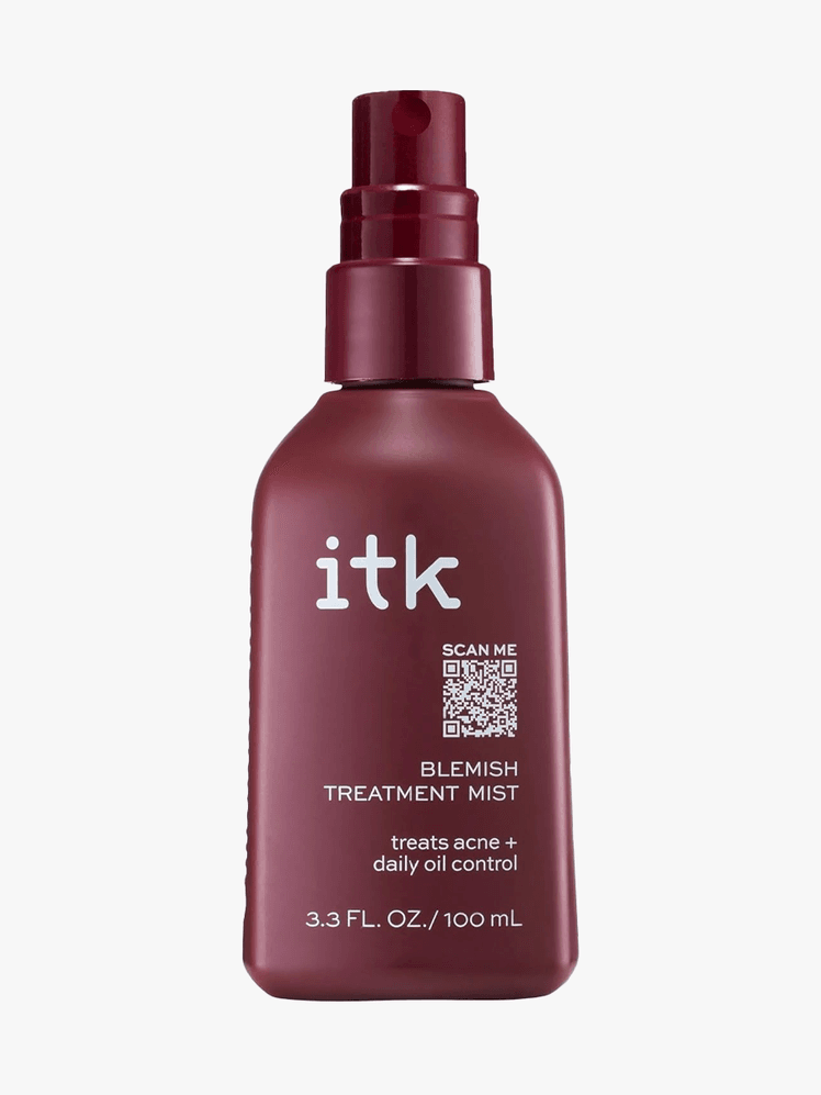 ITK Blemish Treatment Mist in branded component on a light gray background