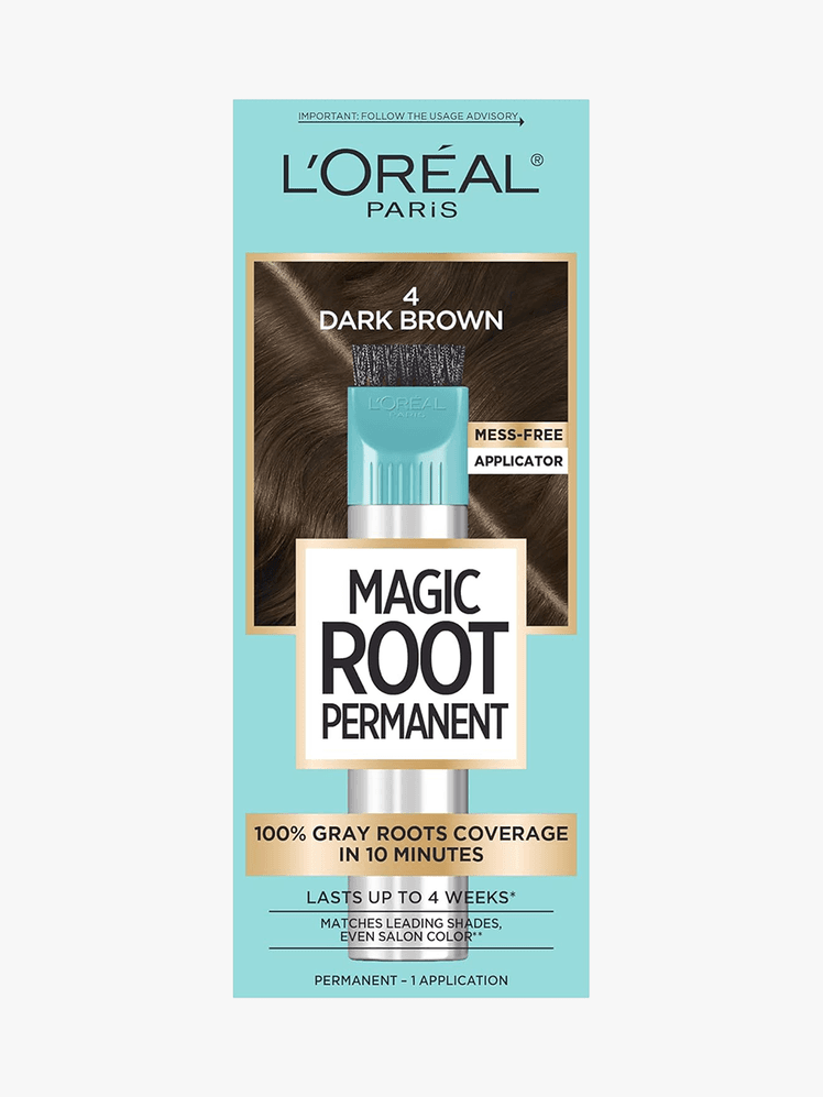 loreal paris magic root permanent in a teal box on a grey background