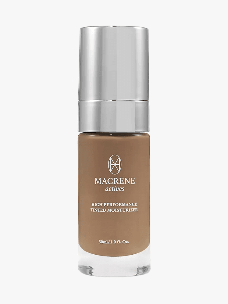 Macrene Actives High Performance Tinted Moisturizer in branded components on a light gray background