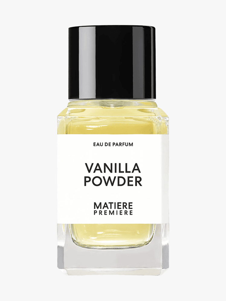 Matiere Premiere Vanilla Powder Eau de Parfum in branded bottle component with black cap on a light gray background