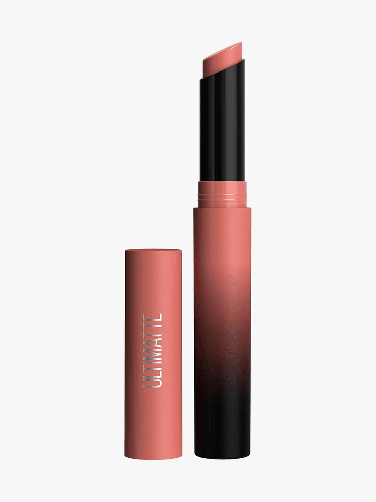 Maybelline Color Sensational Ultimate Matte Lipstick in branded component on a light gray background