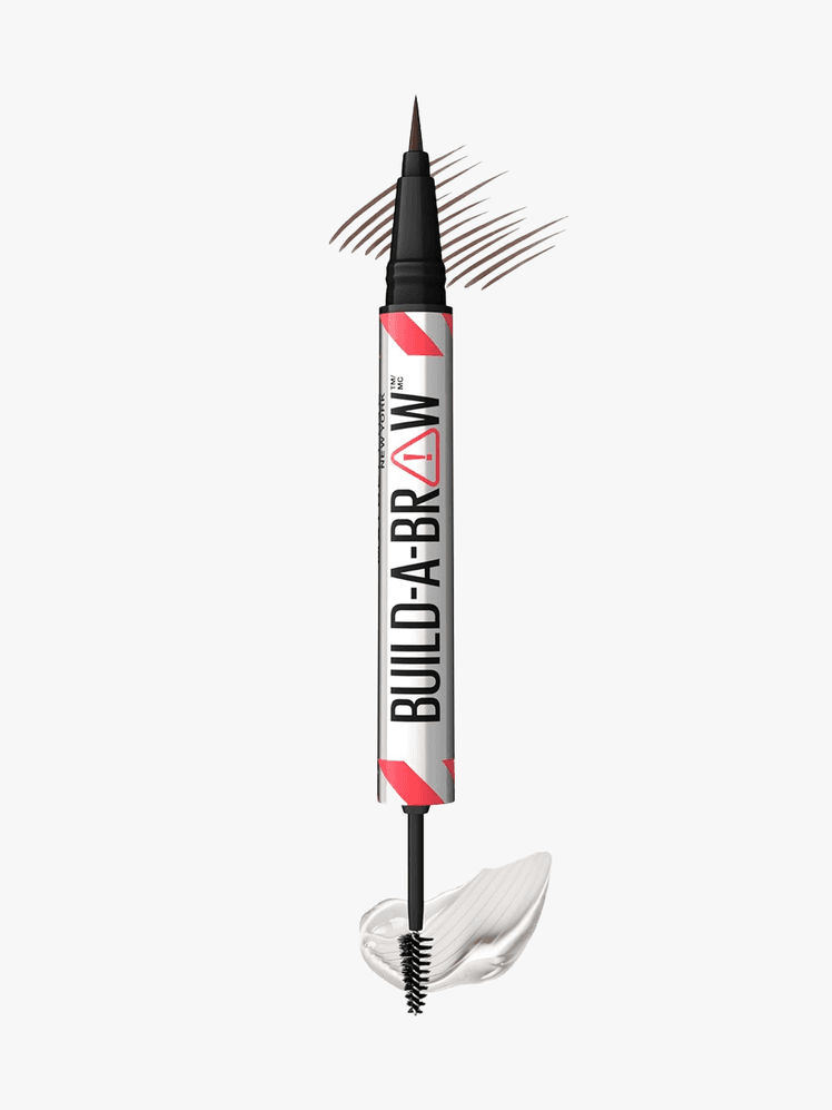 Maybelline New York BuildaBrow 2in1 Eyebrow Pen and Gel in branded component on a light gray background