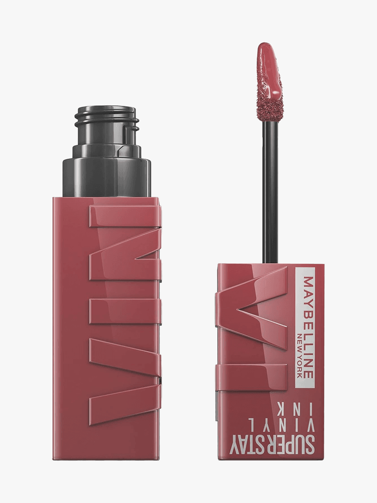 Maybelline Super Stay Vinyl Ink Longwear NoBudge Liquid Lipcolor in branded component on a light gray background
