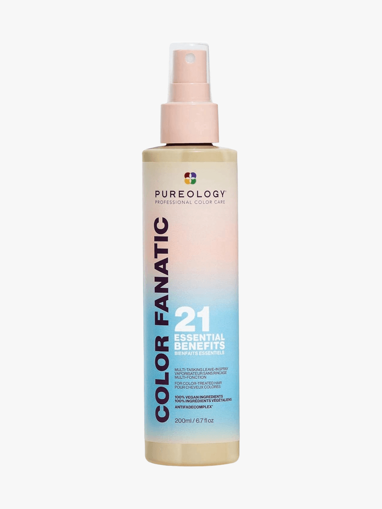 Pureology Color Fanatic Heat Protectant LeaveIn Conditioner in branded bottle component with pink top on a light gray...