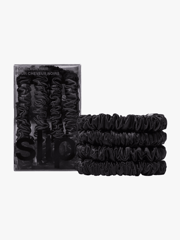 Set of four slip scrunchies for black hair