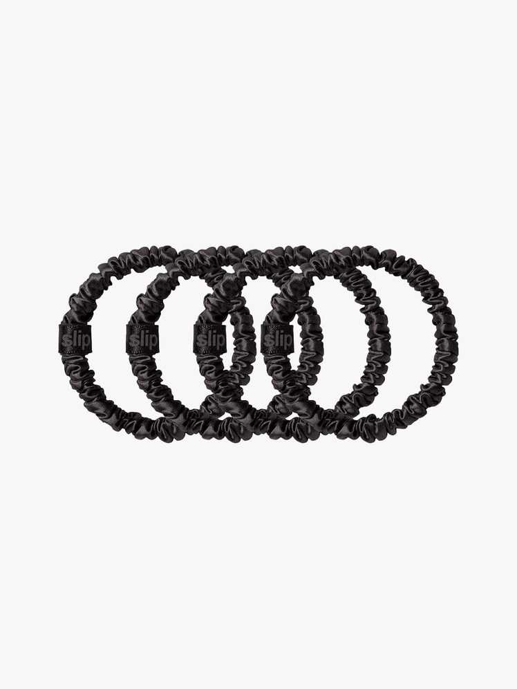 Slip Small Slipsilk Scrunchies in black branded components on a light gray background