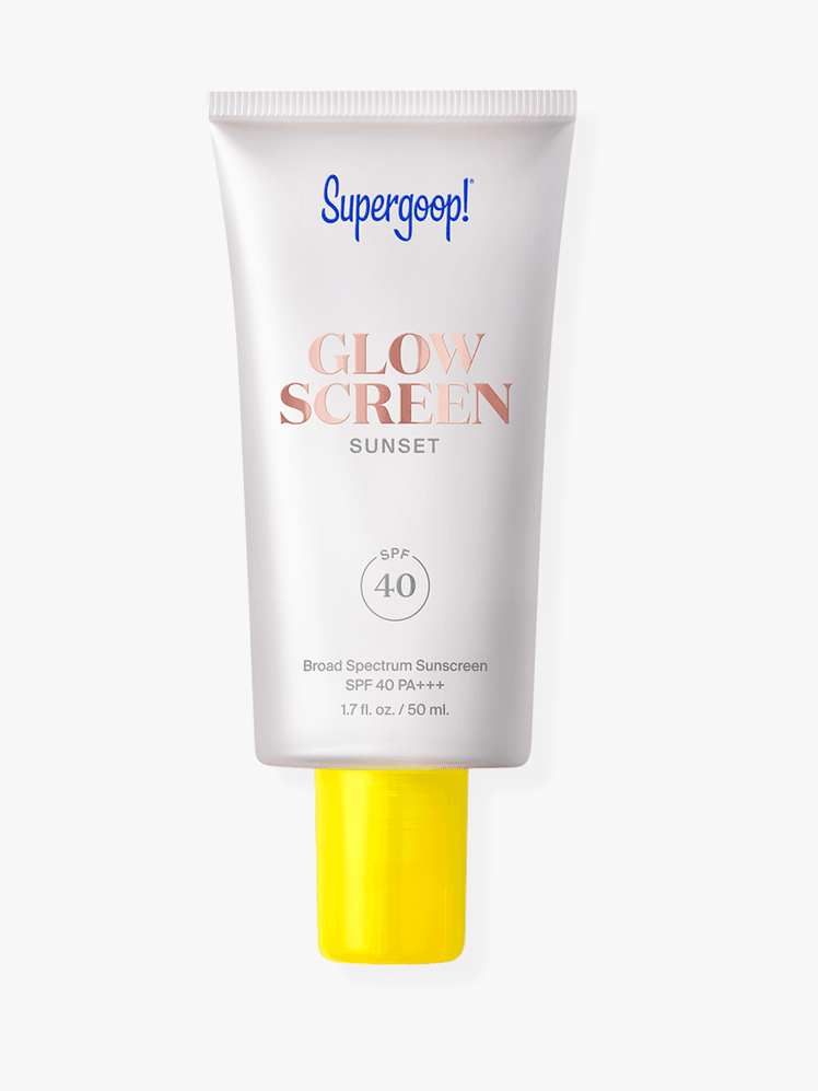 Supergoop Glow Screen SPF 40 in Sunset on a grey background