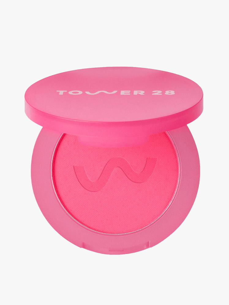 Tower 28 GetSet Blur  Set Matte Powder Blush in branded component on a light gray background