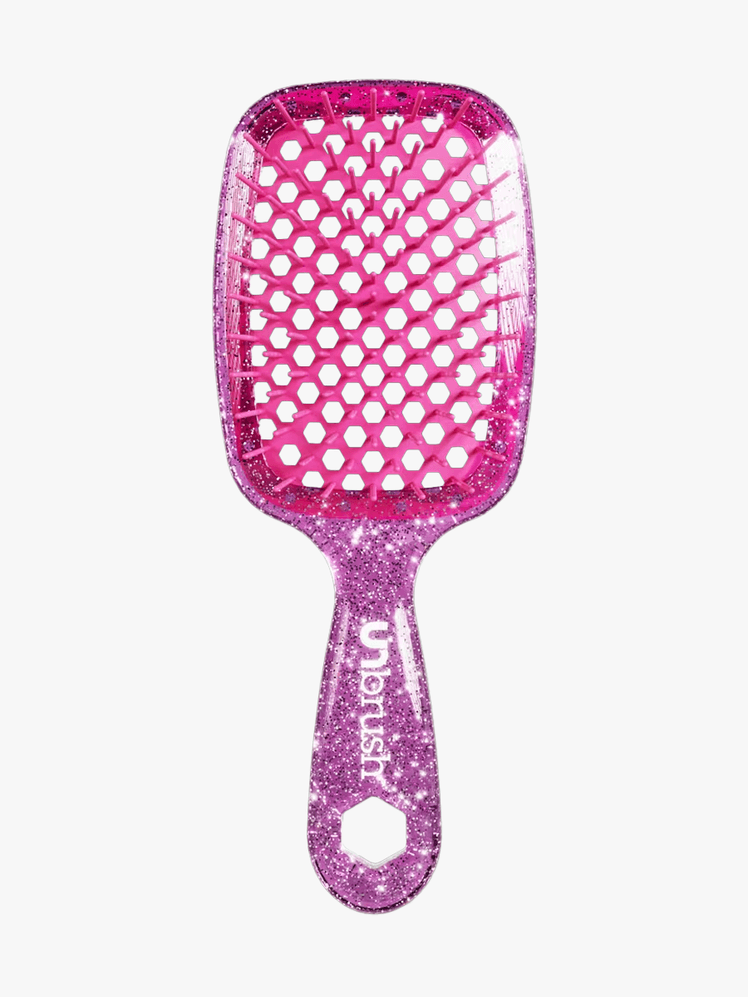 UNbrush Detangling Hair Brush in branded component on a light gray background